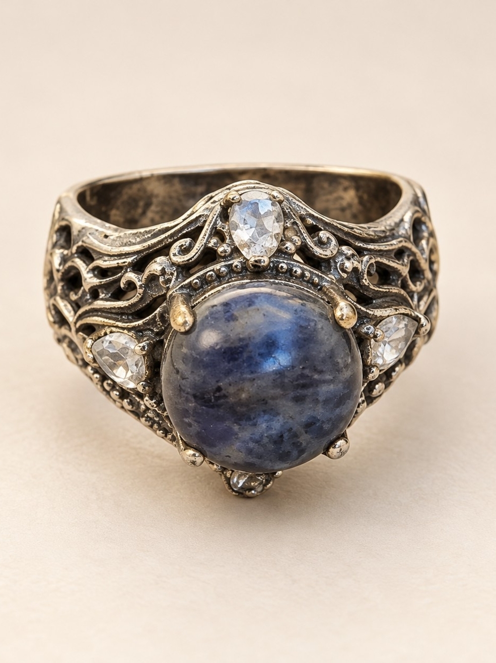 Karis STS Blue Stone Filigree Cocktail Ring Size 9